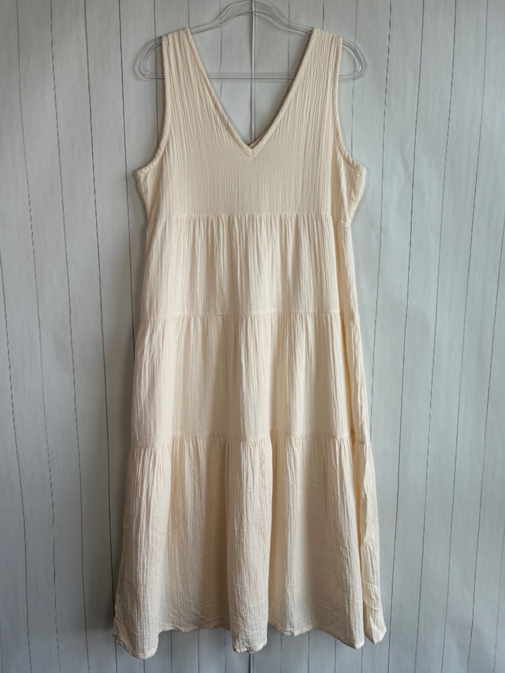 Quince size M gauze tiered maxi dress 100% organic cotton cream v-neck NEW - Picture 6 of 12